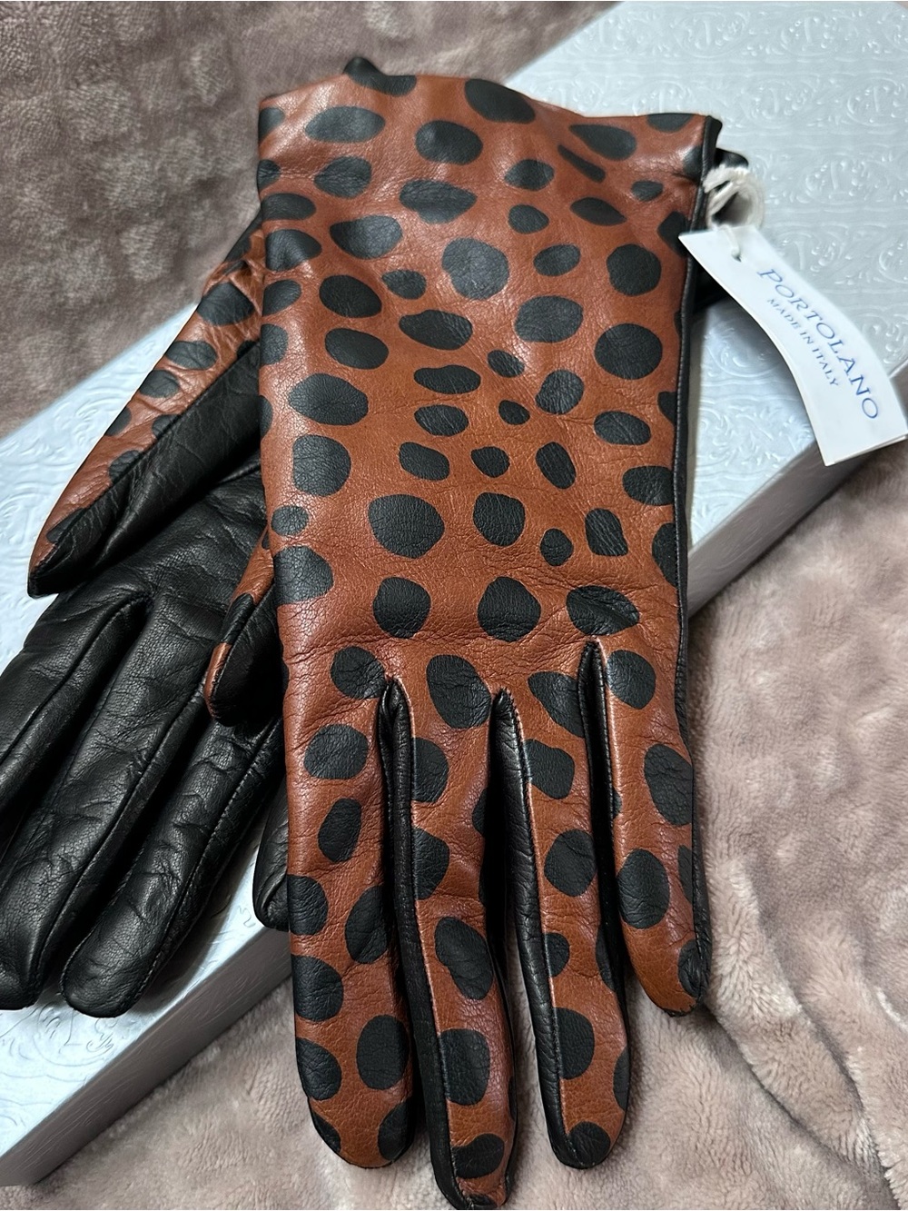 Portolano Brown and Black Spotted Leather Gloves